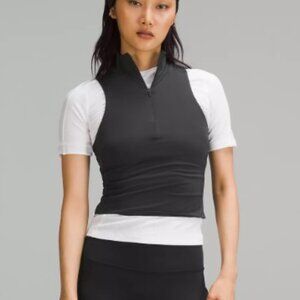 Tight-Fit Lined Half-Zip Tank Top Black
